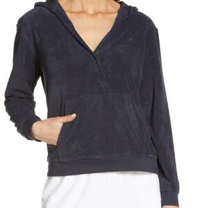 Barefoot Dreams Beach Cozy Terry Hoodie Sweatshirt Crossover Indigo Blue Size XS